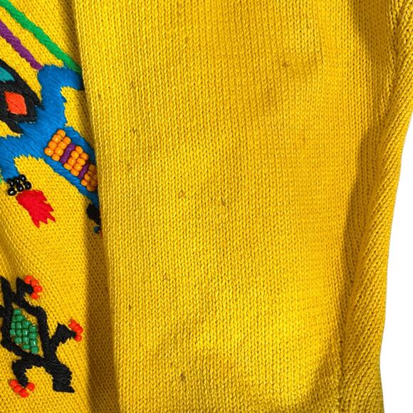 Vintage 90s Michael Simon For Henri Bendel Yellow Beaded Abstract Knit Cardigan - Picture 8 of 15